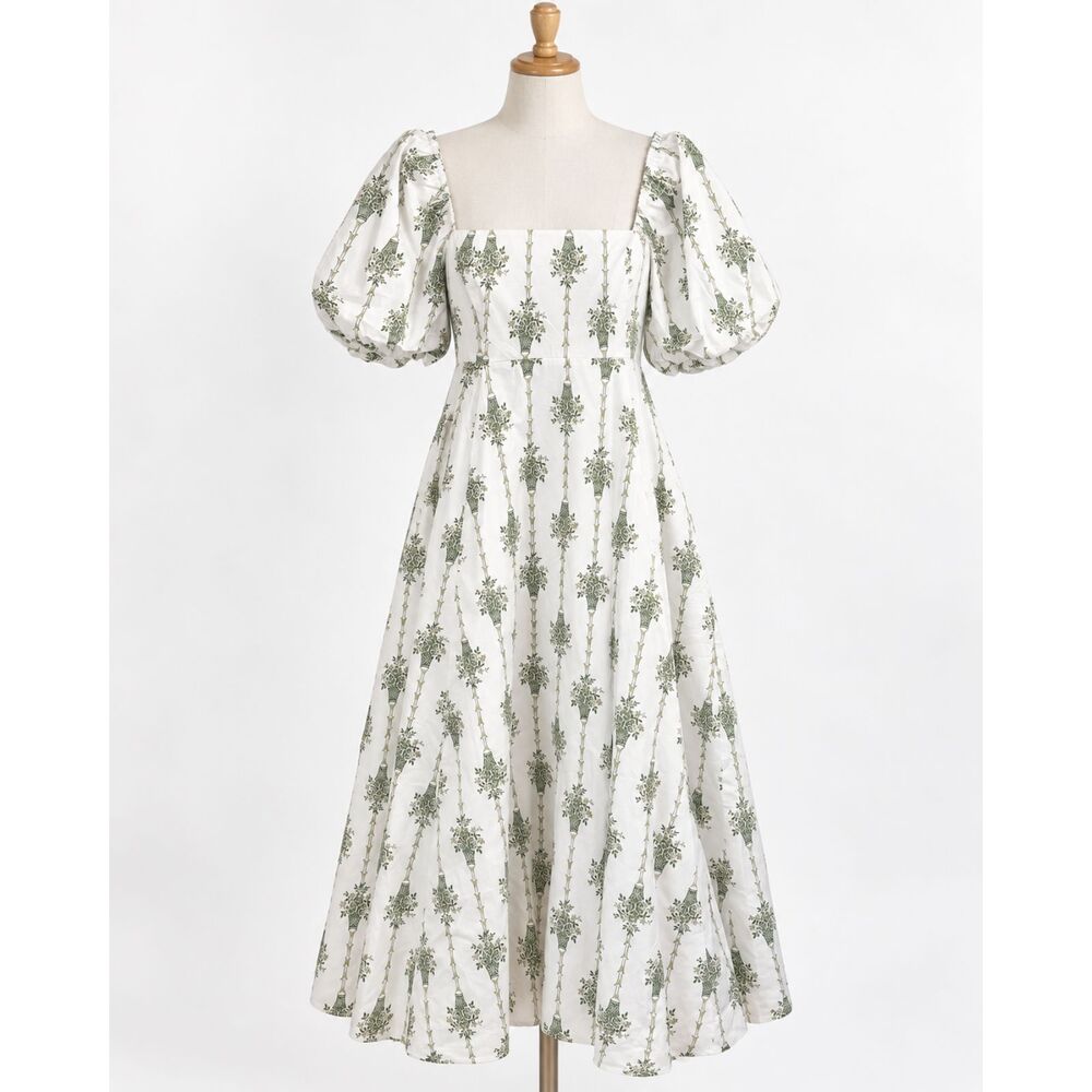 NWT Hill House Home Matilda Basket Stripe Apple Green Dress Size Large